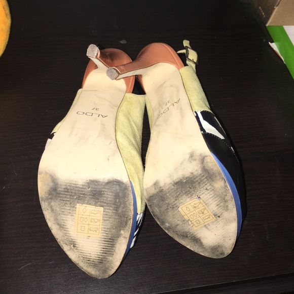 Aldo Yellow and Black Heels with Blue Accents - Picture 3 of 4